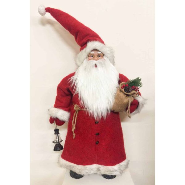 ENCHANTE Traditional Folklore Standing Santa with Lantern & Gift Sack 80cm – Red