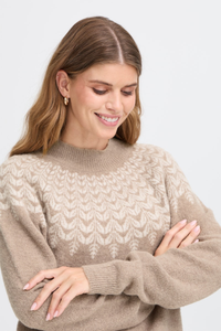 FRANSA Isabella High Neck Jumper - Taupe