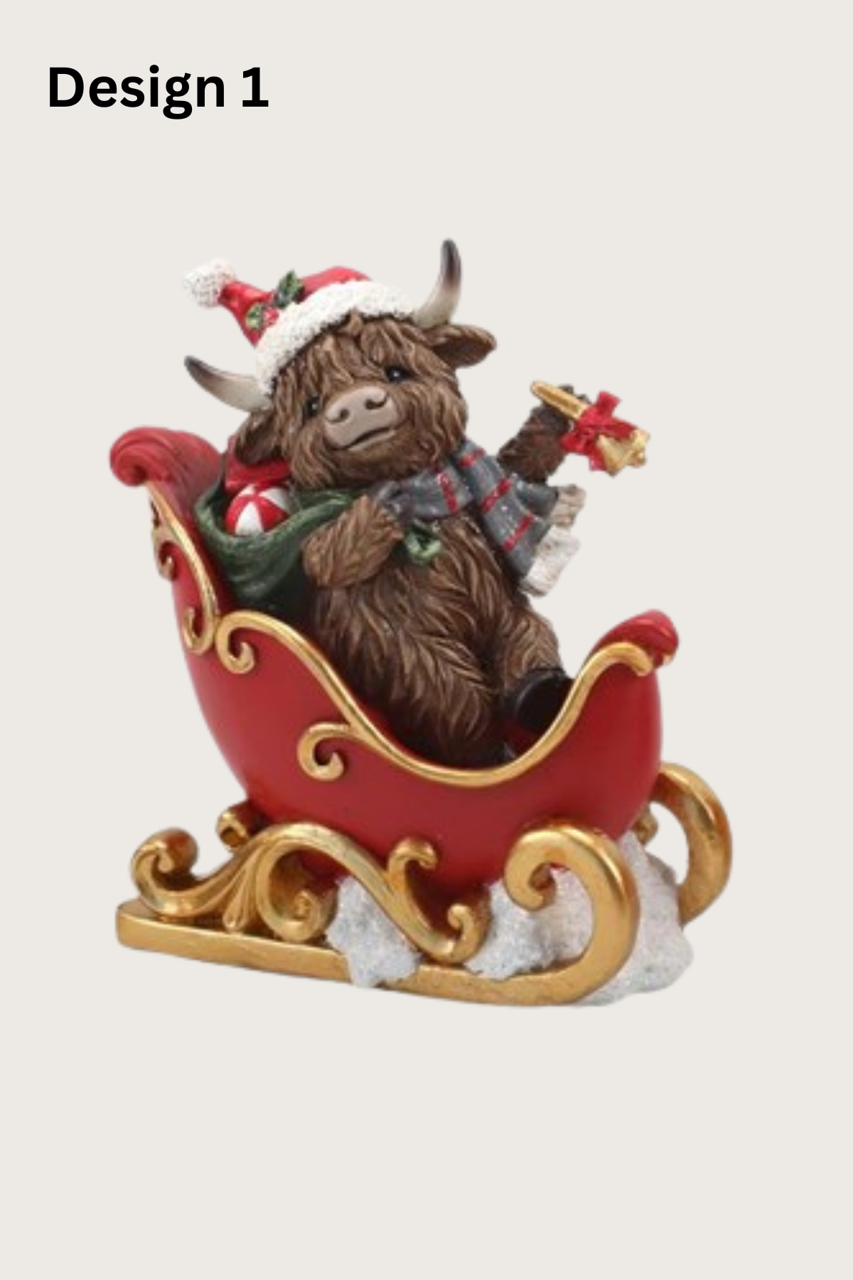 STRAITS Highland Cow in Sleigh Christmas Figurine 15cm - 1 Pc