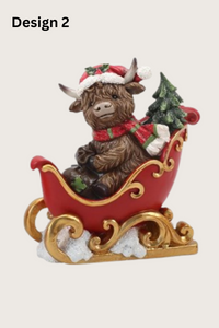 STRAITS Highland Cow in Sleigh Christmas Figurine 15cm - 1 Pc