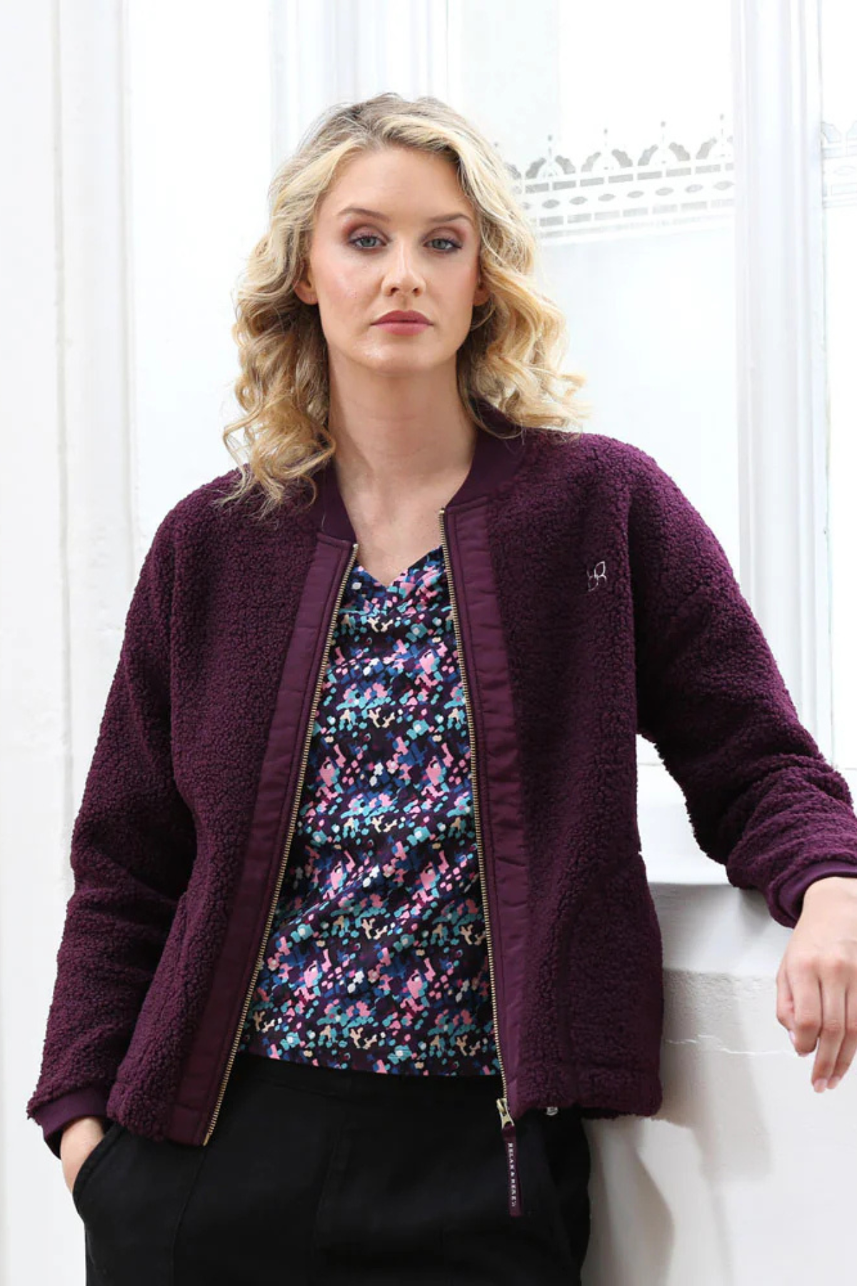 RELAX & RENEW Heidi Fleece Bomber Jacket - Plum