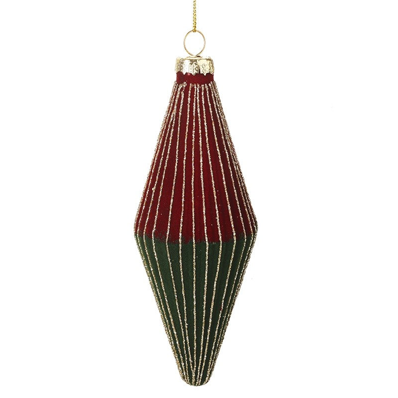 HEAVEN SENDS Red, Green & Gold Finish Tall Diamond Bauble 14.5cm