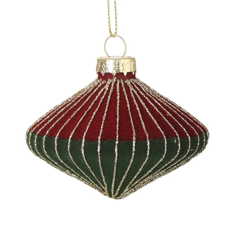 HEAVEN SENDS Red, Green & Gold Finish Short Diamond Bauble 8cm