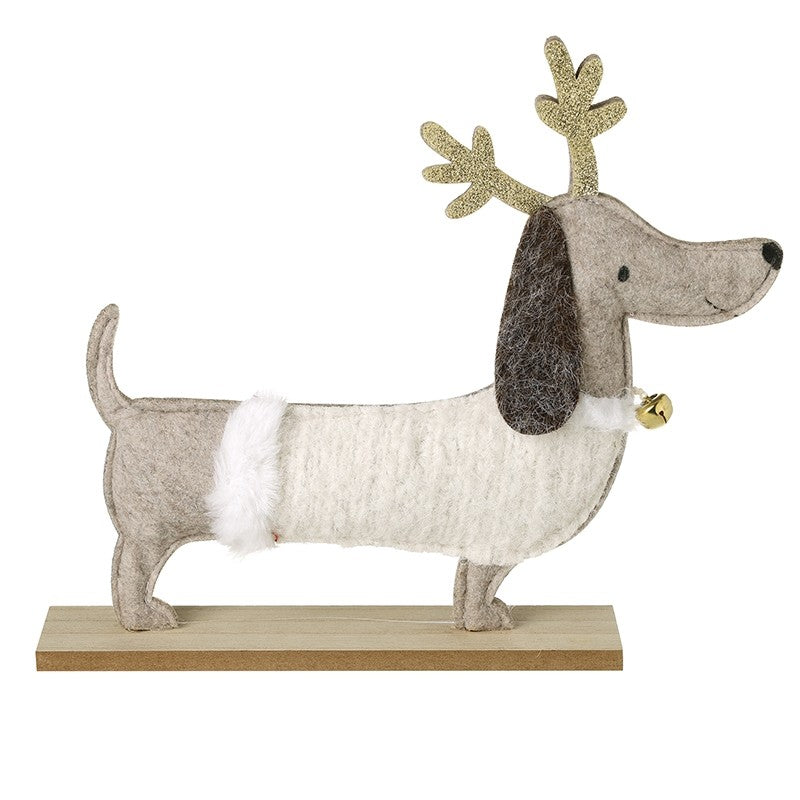 HEAVEN SENDS Festive Sausage Dog In Cream Coat With Antlers