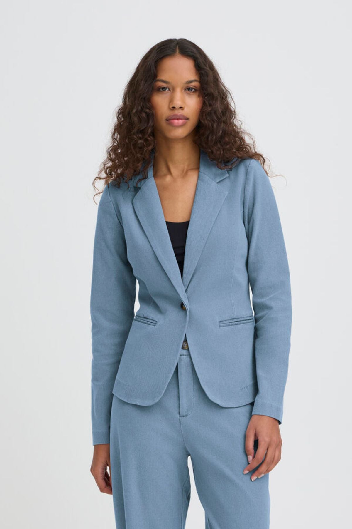ICHI Kate Denim Blazer - Light Blue