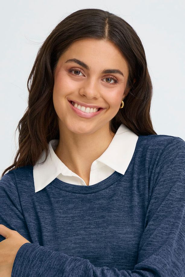 FRANSA Emmie Shirt Collar Pullover - Navy