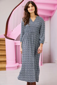 FRANSA Flowy Tiny Petal Print Dress - Navy