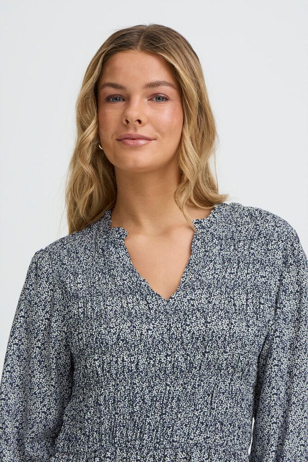 FRANSA Flowy Tiny Petal Print Dress - Navy