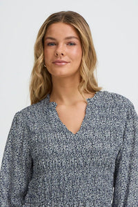 FRANSA Flowy Tiny Petal Print Dress - Navy