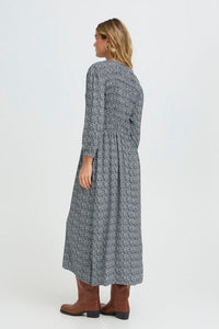 FRANSA Flowy Tiny Petal Print Dress - Navy