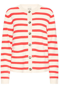 ICHI Boston Button Up Striped Cardigan - Coral