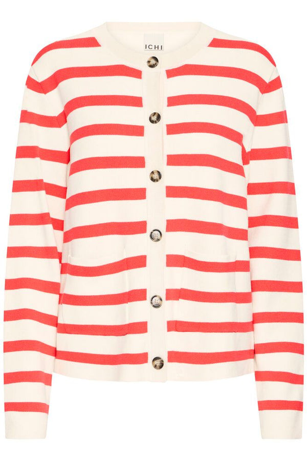 ICHI Boston Button Up Striped Cardigan - Coral