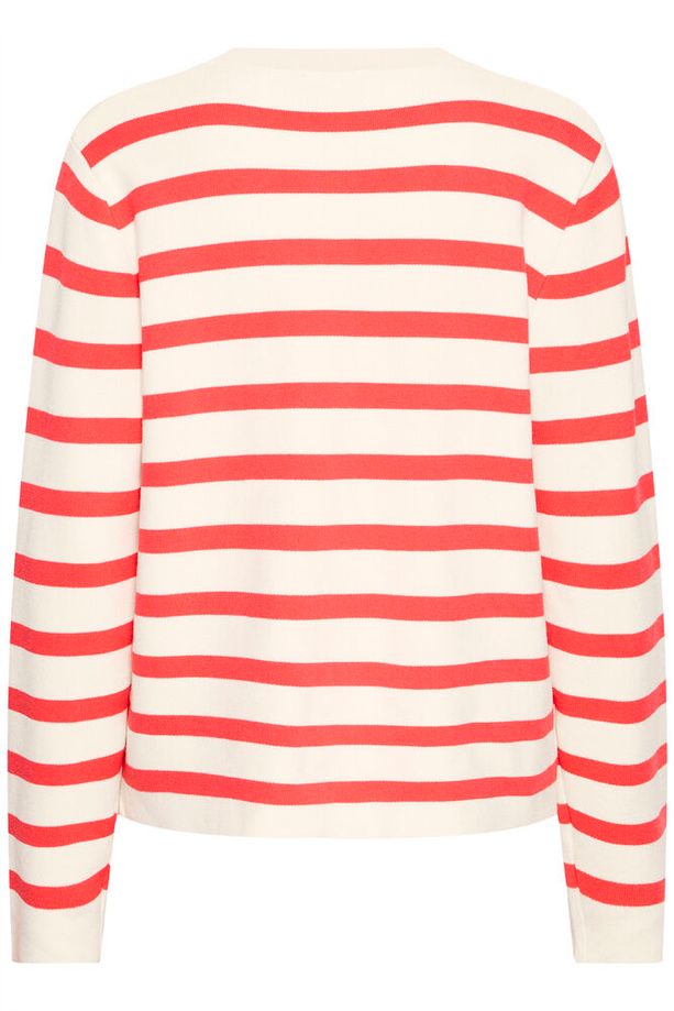 ICHI Boston Button Up Striped Cardigan - Coral