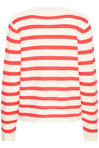 ICHI Boston Button Up Striped Cardigan - Coral