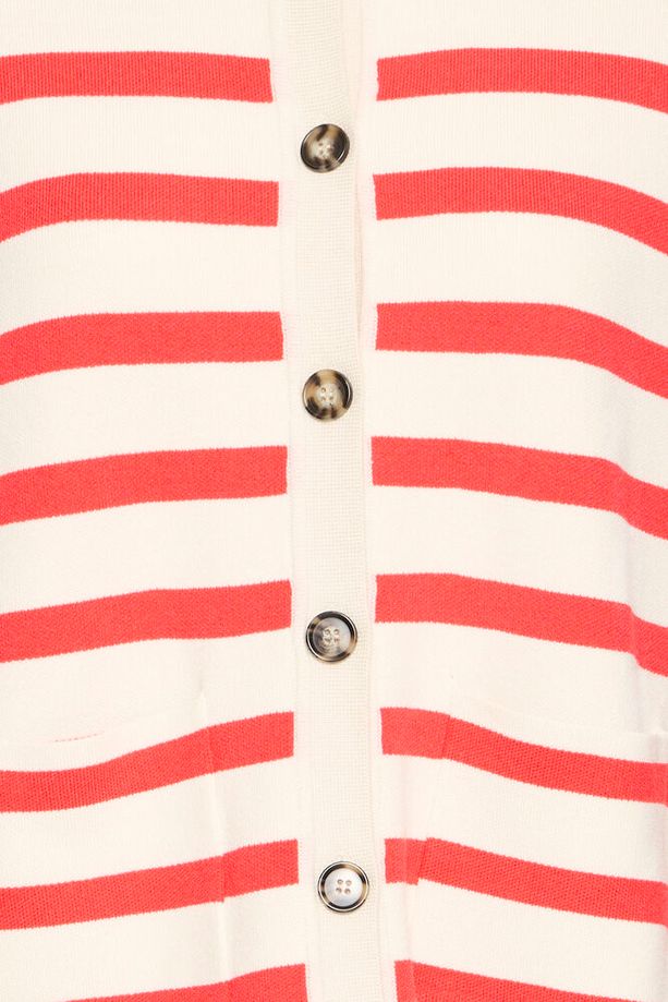 ICHI Boston Button Up Striped Cardigan - Coral