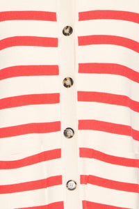 ICHI Boston Button Up Striped Cardigan - Coral
