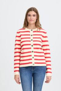 ICHI Boston Button Up Striped Cardigan - Coral