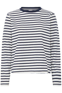 ICHI Mira Striped Top - Navy