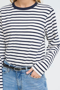 ICHI Mira Striped Top - Navy
