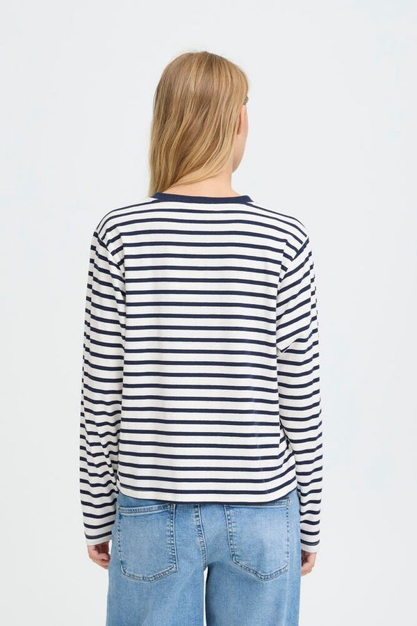 ICHI Mira Striped Top - Navy