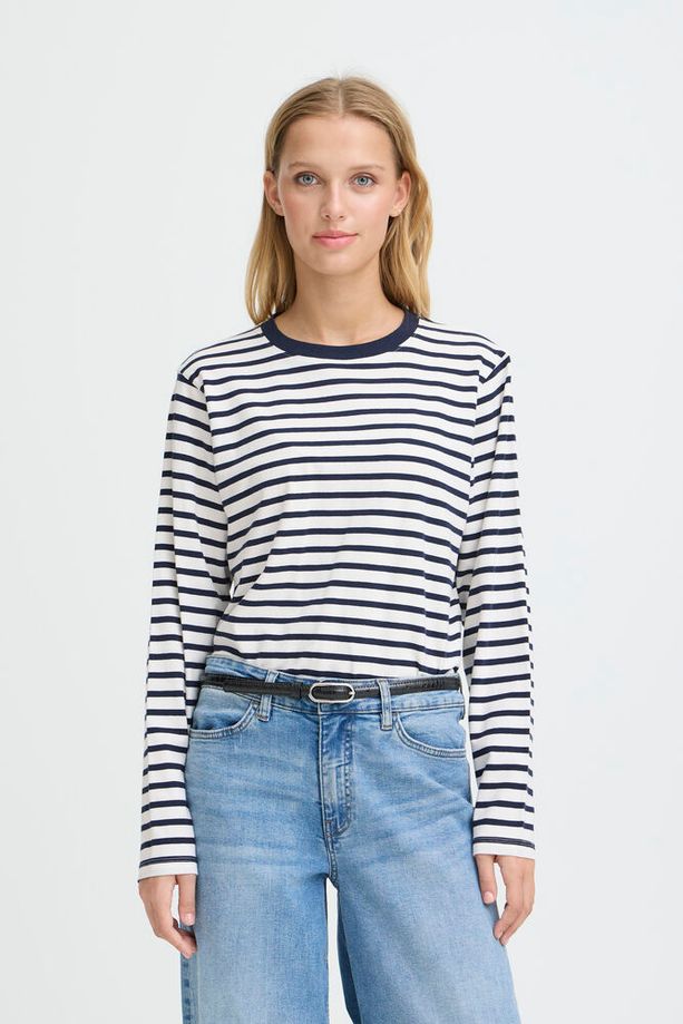 ICHI Mira Striped Top - Navy
