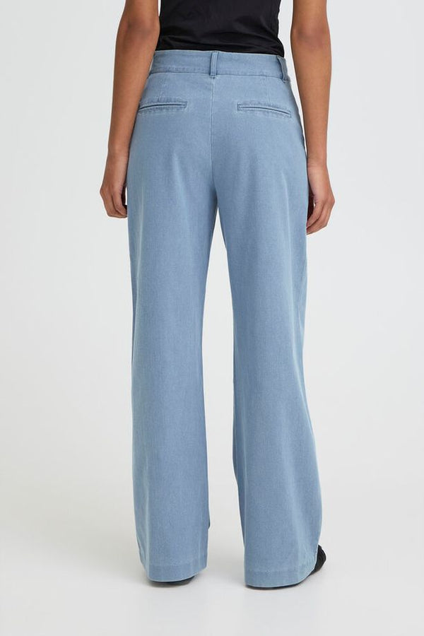 ICHI Kate Wide Leg Denim Trousers - Light Denim