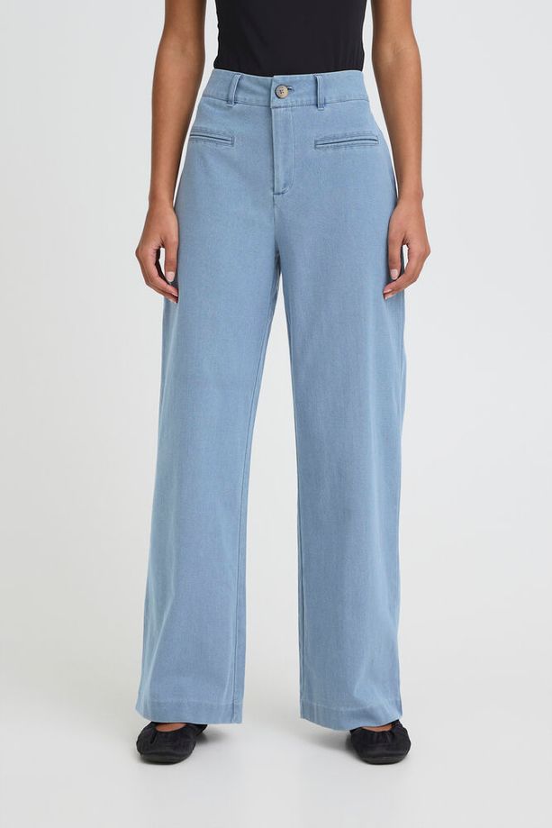 ICHI Kate Wide Leg Denim Trousers - Light Denim