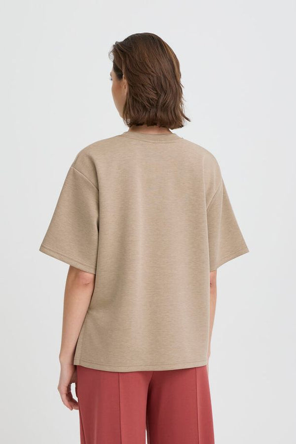 ICHI Cozy Short Sleeve Top - Beige