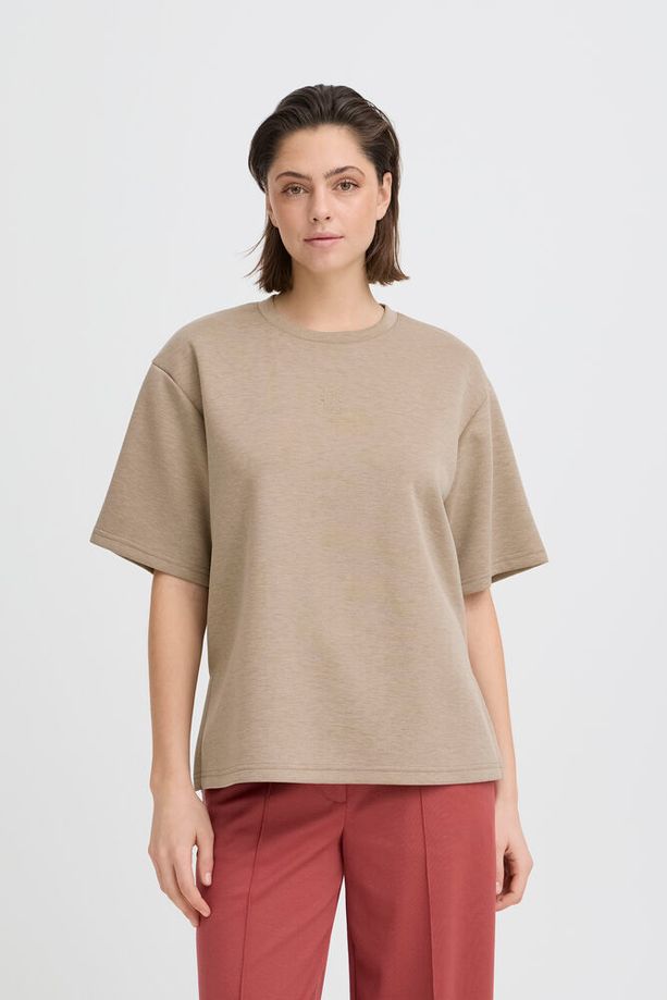 ICHI Cozy Short Sleeve Top - Beige