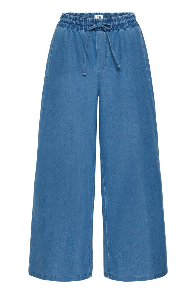 ICHI Kate Denim Wide Leg Cropped Trousers - Mid Blue