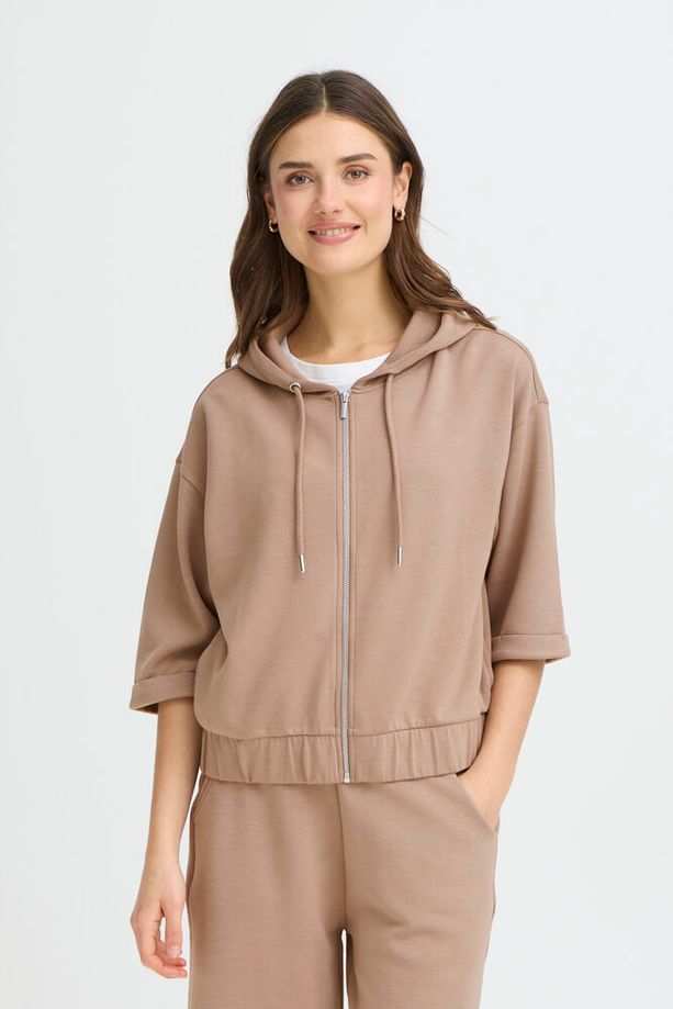 FRANSA Aurora Full Zip Hooded Top - Taupe