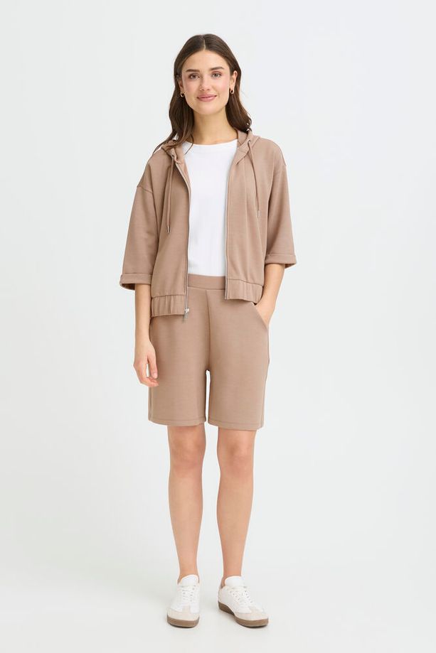 FRANSA Aurora Full Zip Hooded Top - Taupe