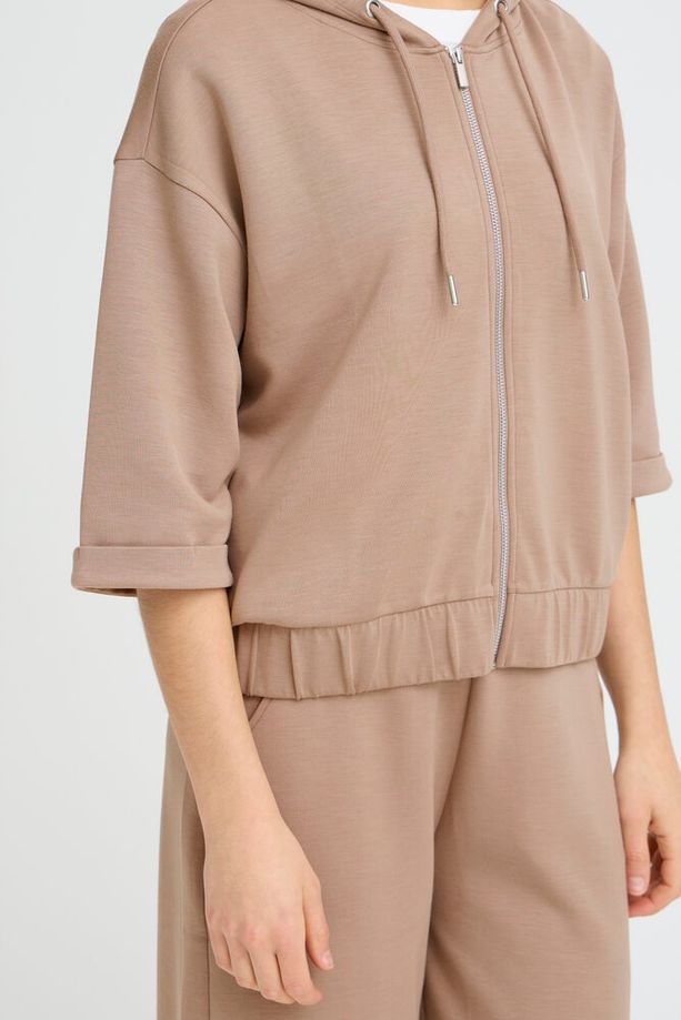 FRANSA Aurora Full Zip Hooded Top - Taupe
