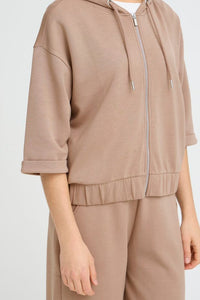 FRANSA Aurora Full Zip Hooded Top - Taupe