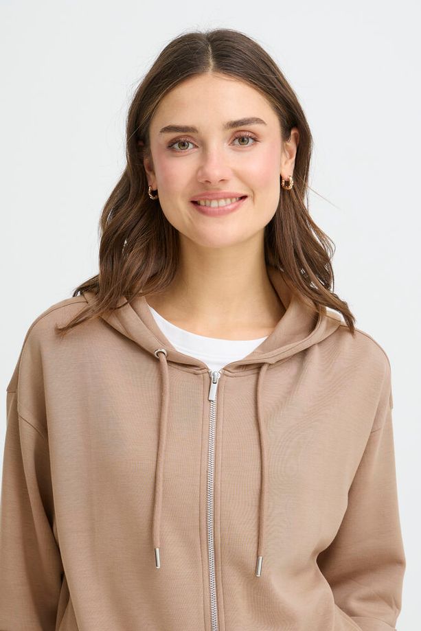 FRANSA Aurora Full Zip Hooded Top - Taupe