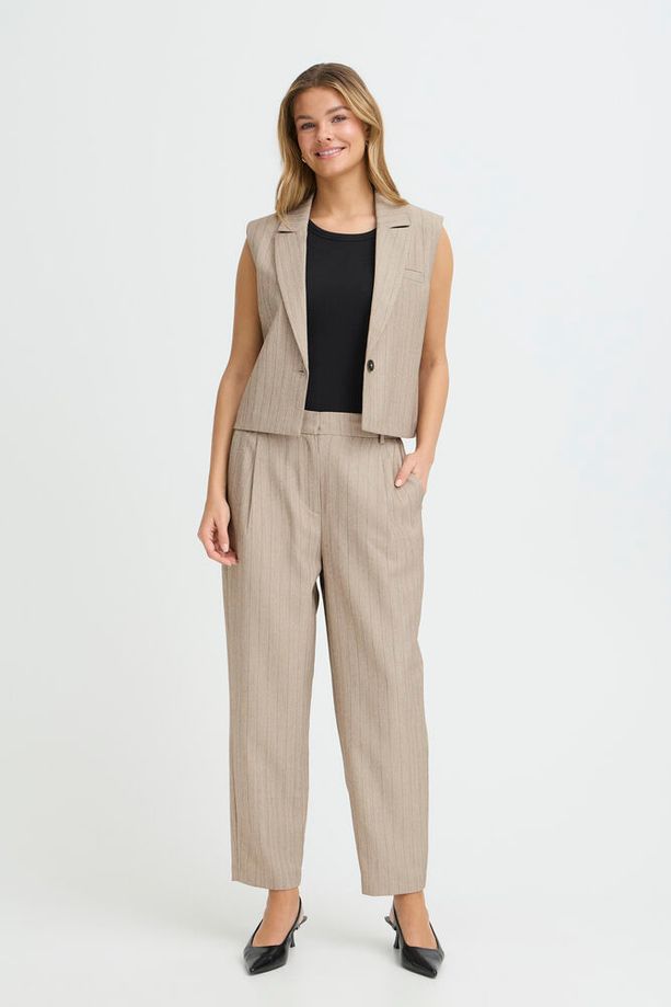 FRANSA Alex Carrot Leg Striped Pants - Taupe
