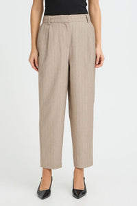 FRANSA Alex Carrot Leg Striped Pants - Taupe
