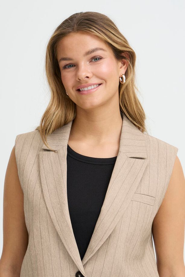 FRANSA Alex Striped Waistcoat - Taupe