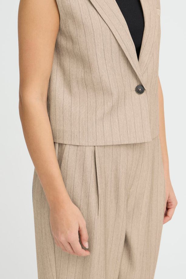 FRANSA Alex Striped Waistcoat - Taupe