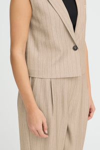 FRANSA Alex Striped Waistcoat - Taupe
