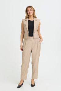 FRANSA Alex Striped Waistcoat - Taupe