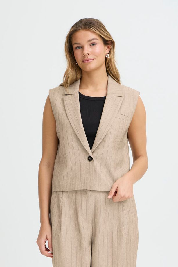 FRANSA Alex Striped Waistcoat - Taupe