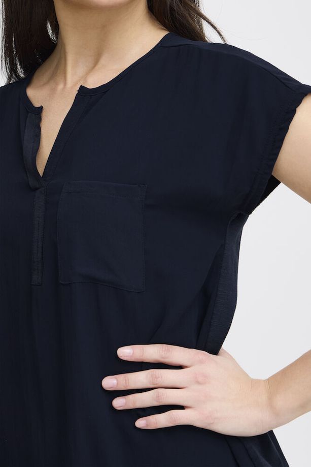FRANSA Zawov 2 V-Neck Blouse - Navy