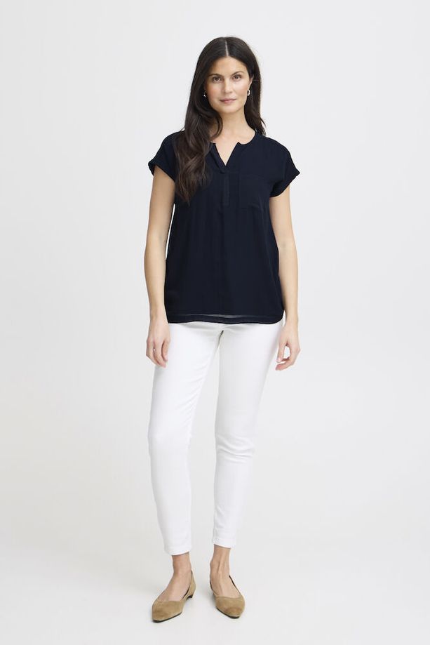FRANSA Zawov 2 V-Neck Blouse - Navy