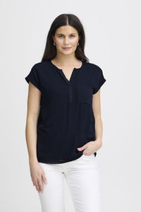 FRANSA Zawov 2 V-Neck Blouse - Navy