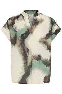 FRANSA Ayla Marble V-Neck Blouse - Mint