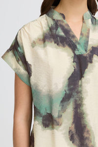 FRANSA Ayla Marble V-Neck Blouse - Mint