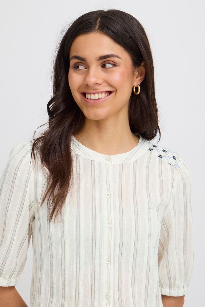 FRANSA Adi Striped Floral Shirt - Cream