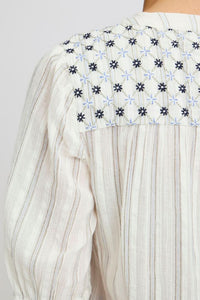FRANSA Adi Striped Floral Shirt - Cream