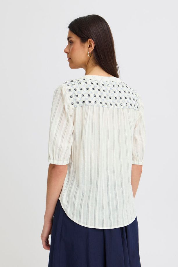 FRANSA Adi Striped Floral Shirt - Cream